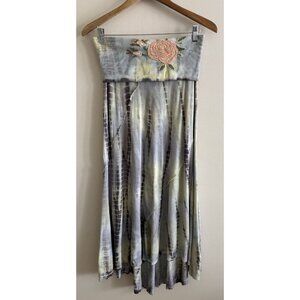Y2k Tie Dye Knit Long MIDI Skirt Size Junior L Embroidered Fold Waist